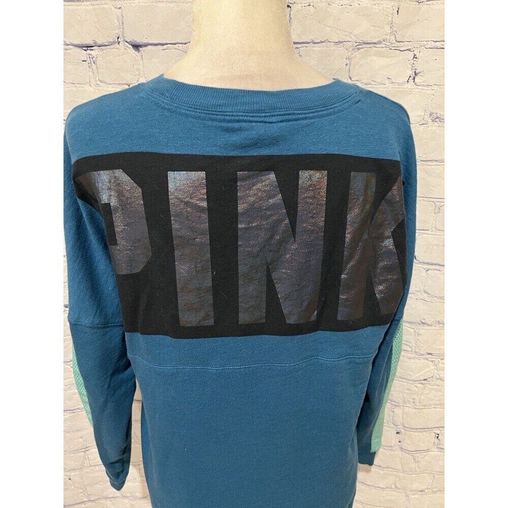 PINK Women's Blue Lightweight Mesh Long Sleeve Crewneck Sweatshirt - Size Small - Picture 5 of 7